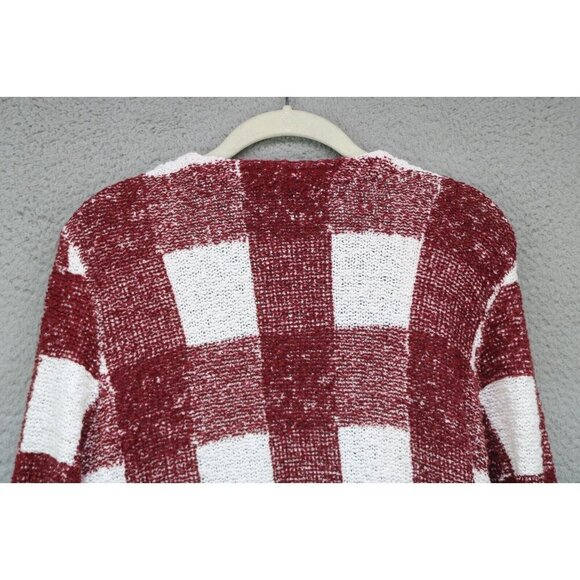 Foxcroft Burgundy White Open Front Cardigan-Size Medium-Picnic Plaid - Picture 9 of 9